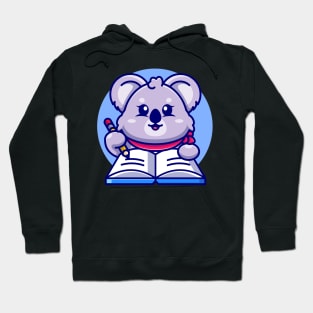 Cute koala writing on book with pencil cartoon Hoodie